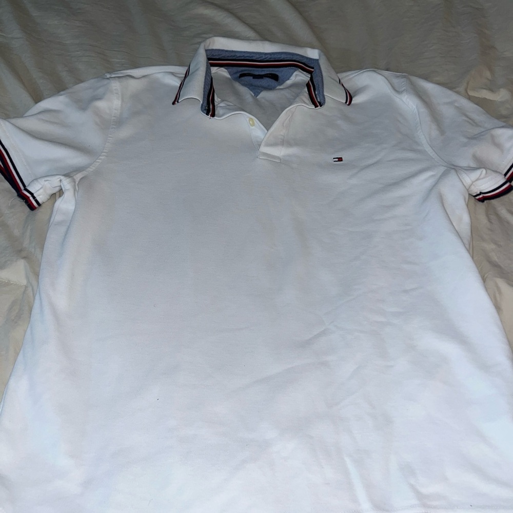 Tommy Hilfiger White Polo with Navy and‎ Red Accents